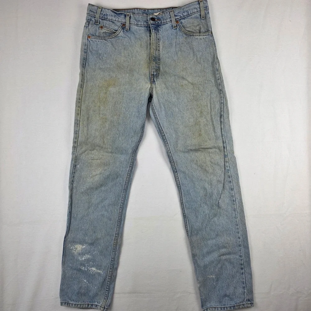 Vintage Levis 505 Regular Fit Straight Leg Light Wash Jeans Orange Tab 36x34